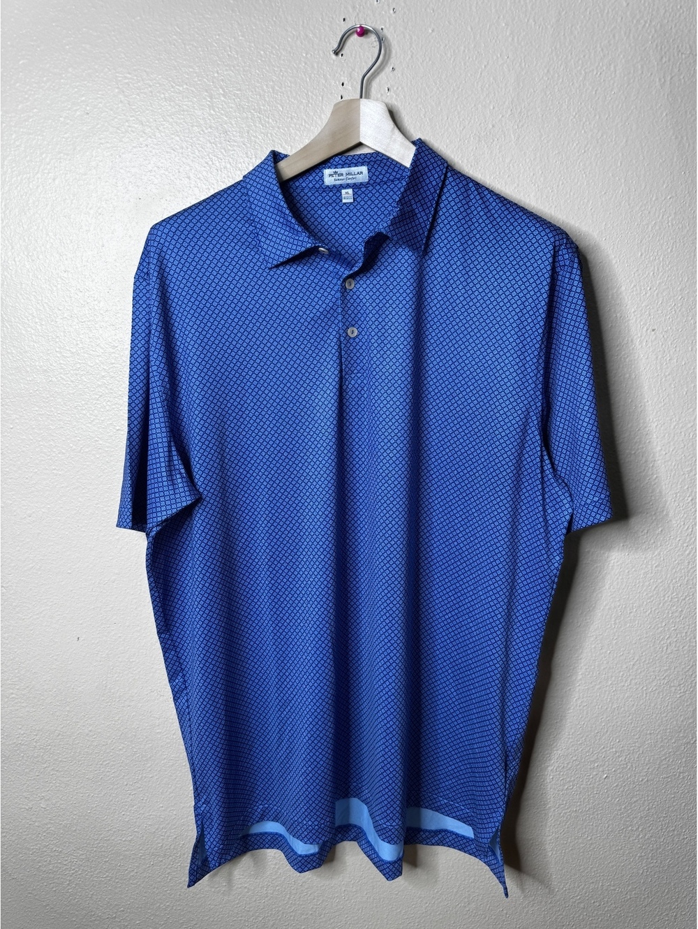 Peter Millar Summer Comfort Men’s Blue Geometric Print Golf Polo Shirt XL